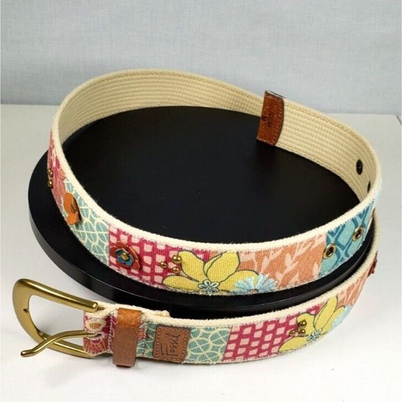 Fossil Leather Belt Woman\'s Boho Festival Patchwork Size Med main image 15
